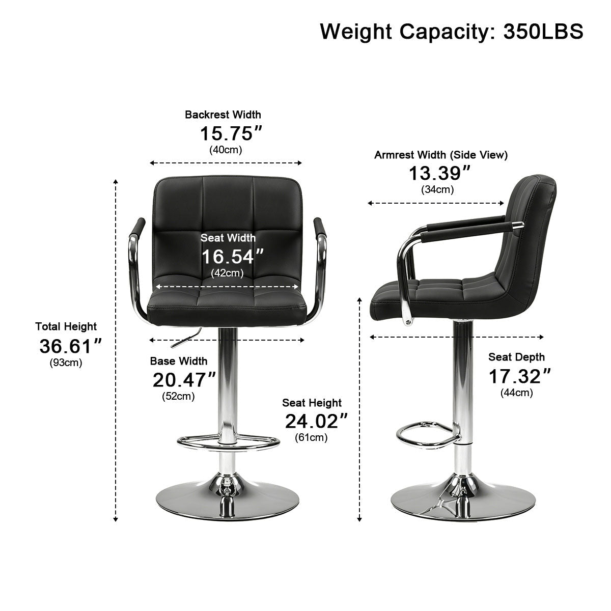 Set of 2 Adjustable Swivel Bar Chairs with Armrests - Flyachilles