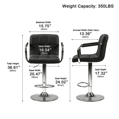 Set of 2 Adjustable Swivel Bar Chairs with Armrests - Flyachilles
