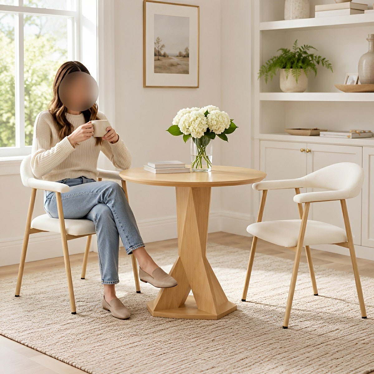 Set of 2 Modern Linen Dining Chairs with Curved Backrest - Flyachilles