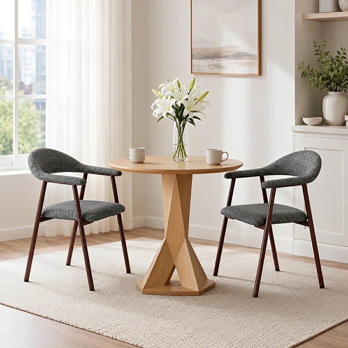 Set of 2 Modern Linen Dining Chairs with Curved Backrest - Flyachilles