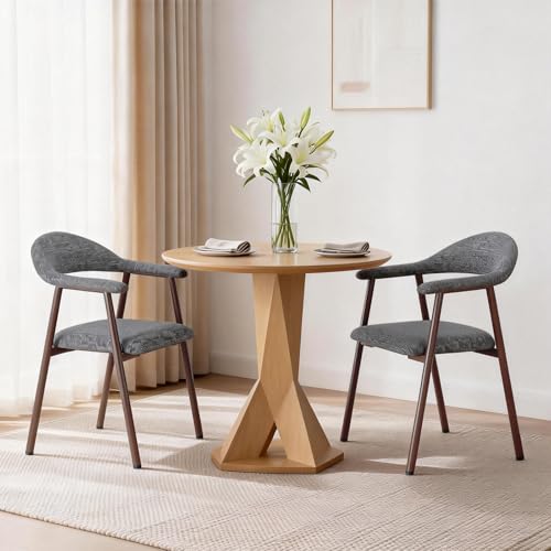 Set of 2 Modern Linen Dining Chairs with Curved Backrest - Flyachilles