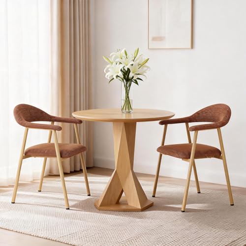 Set of 2 Modern Linen Dining Chairs with Curved Backrest - Flyachilles