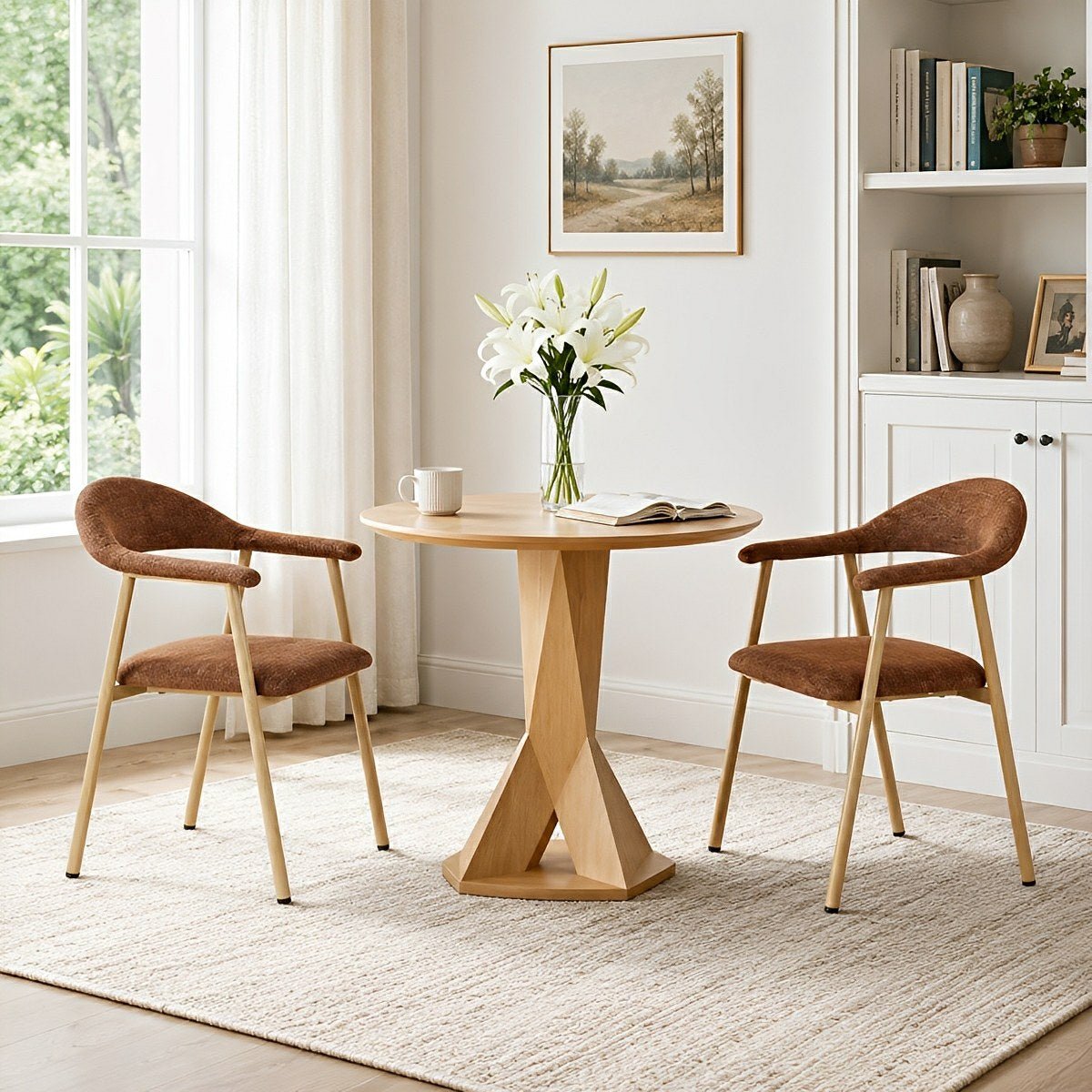 Set of 2 Modern Linen Dining Chairs with Curved Backrest - Flyachilles