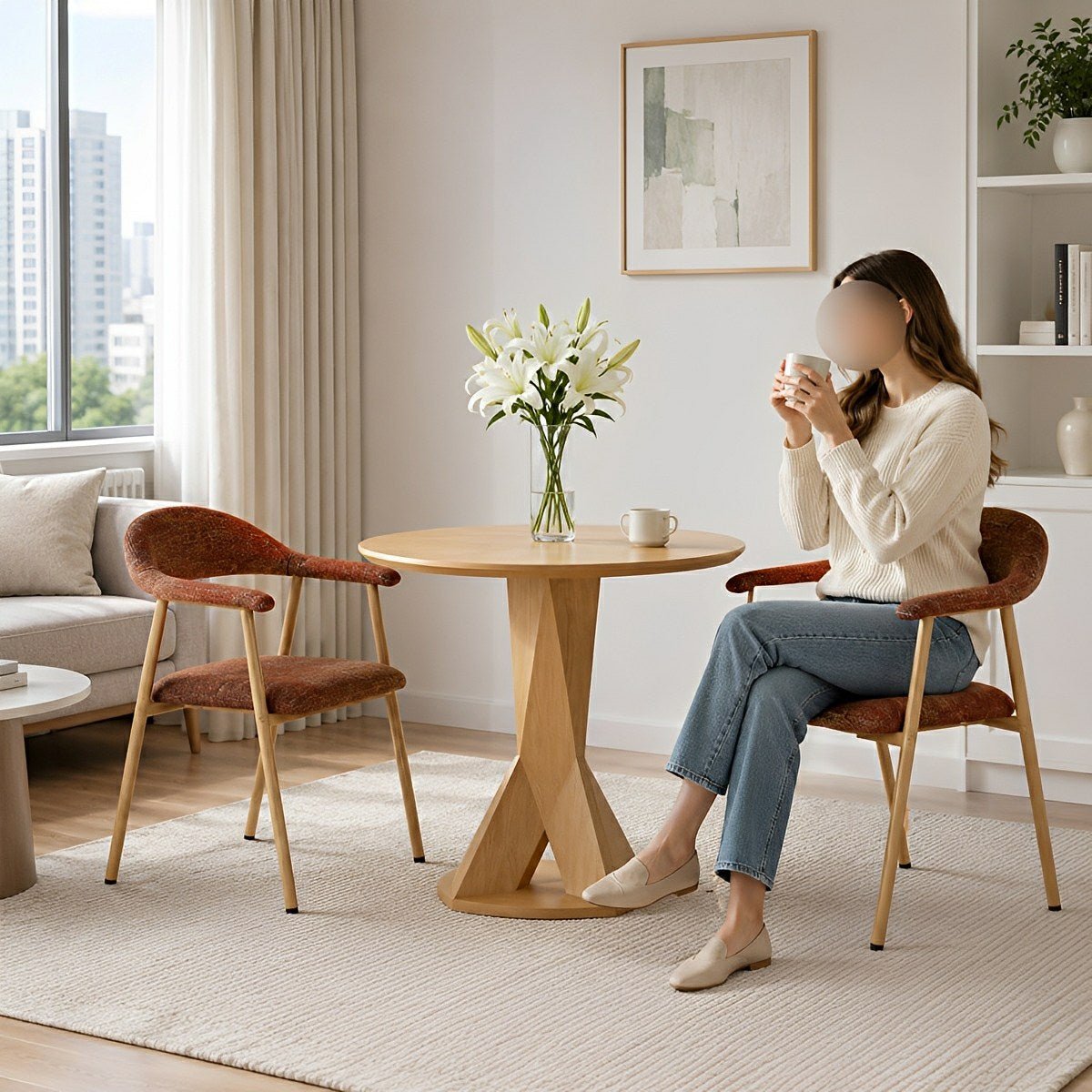Set of 2 Modern Linen Dining Chairs with Curved Backrest - Flyachilles