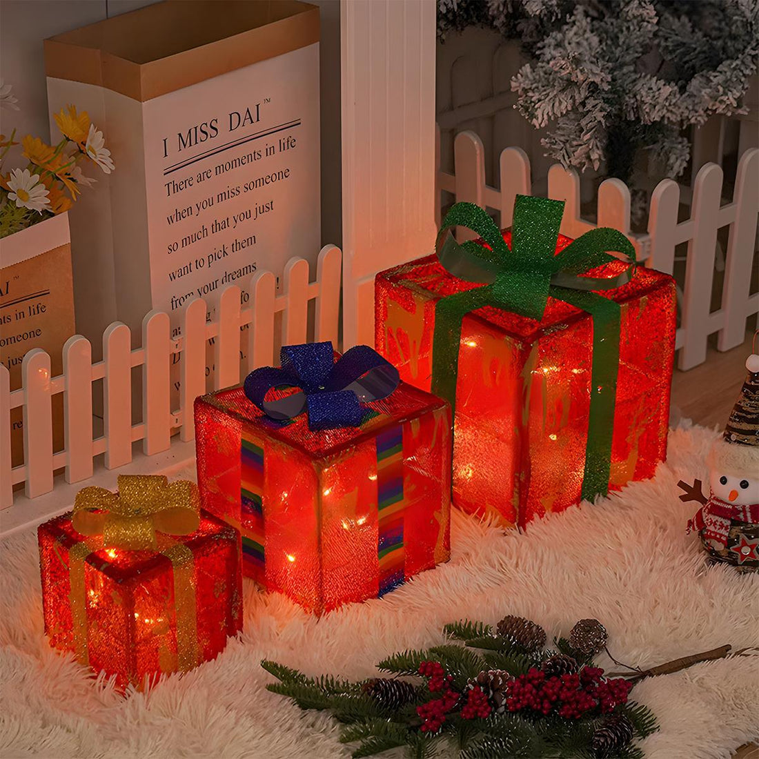 Set of 3 Christmas Gift Box Luminous 120LED Decor Light Ornaments - Flyachilles