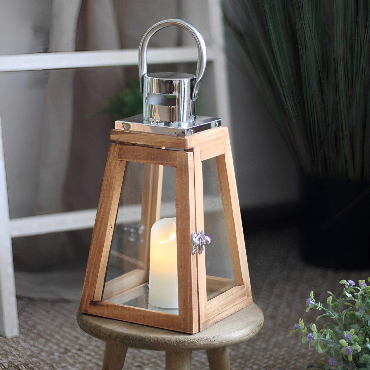 Set of 3 Rustic Wood Handmade LED Candle Holder Lantern - Flyachilles