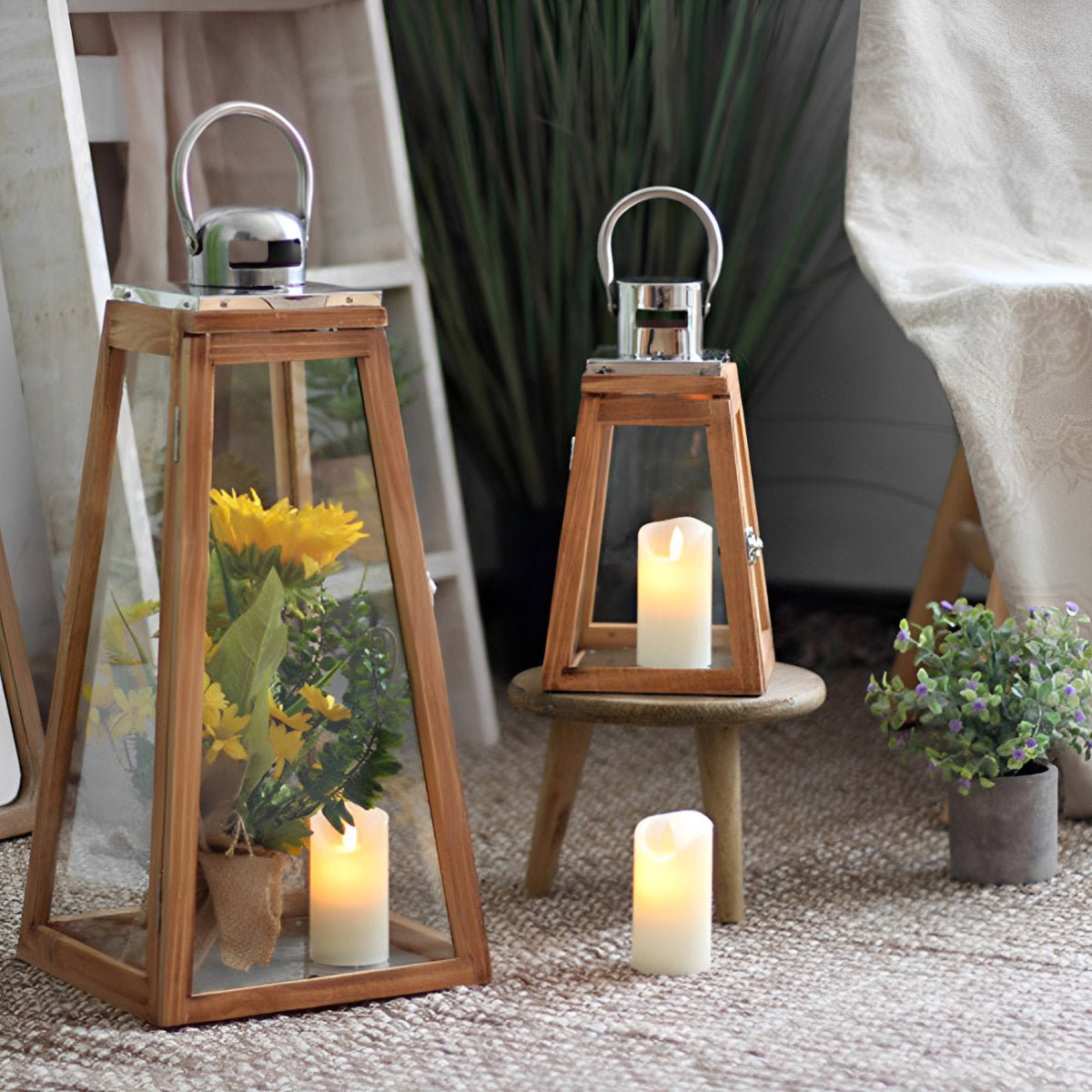 Nordic Minimalist Set of 3 Rustic Wood Handmade LED Candle Holder