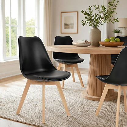 Set of 4 Modern Dining Chairs – PU Leather, Thick Cushion - Flyachilles