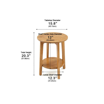 Small Round Wooden Side Table – Double Layer Shelves - Flyachilles