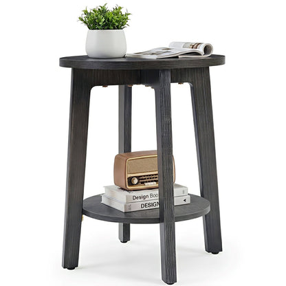 Small Round Wooden Side Table – Double Layer Shelves - Flyachilles