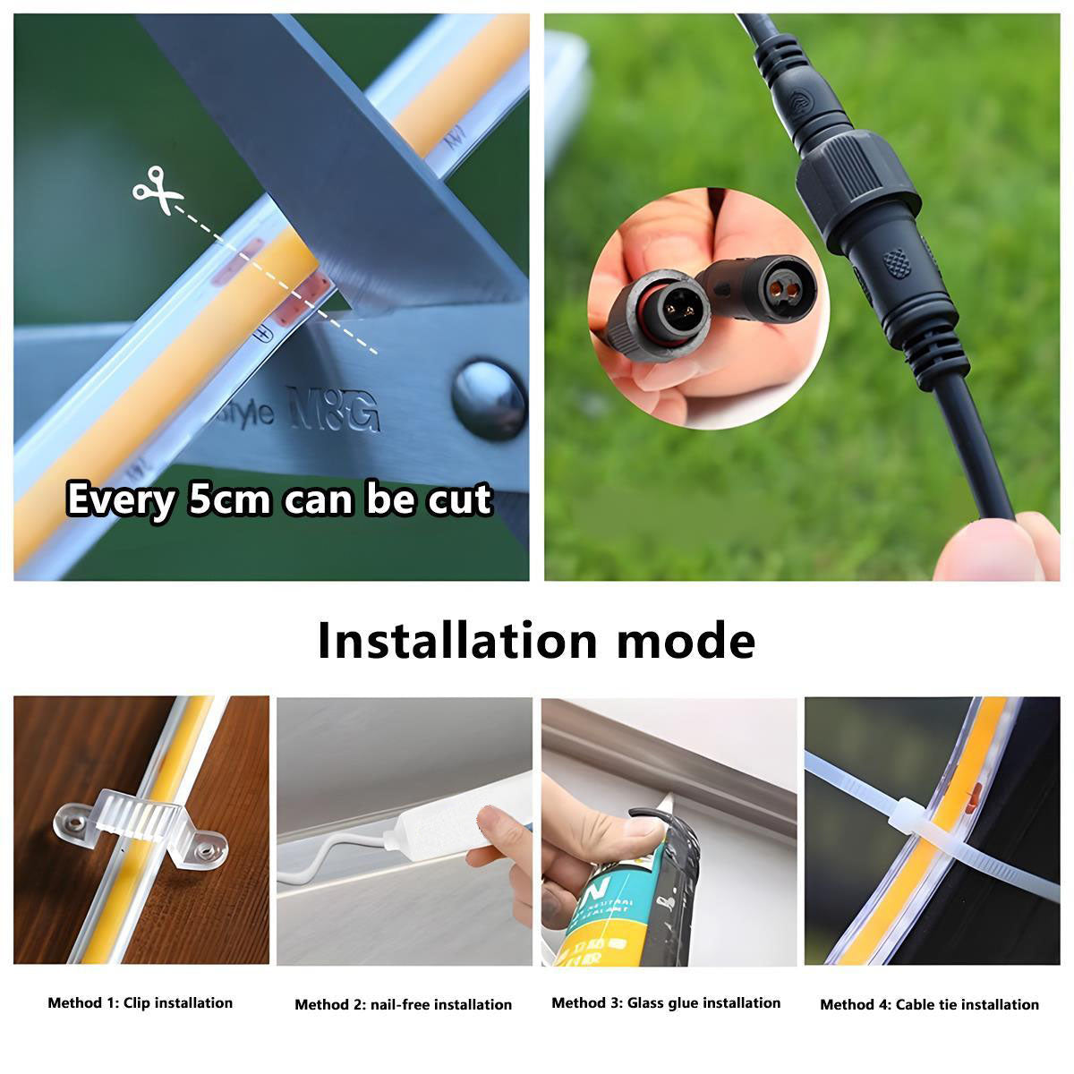 Solar COB DIY Waterproof Outdoor Recessed LED Flexible Linear Light