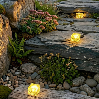Solar Outdoor Square Ice Brick Cube LED Waterproof Lawn Lights - Flyachilles