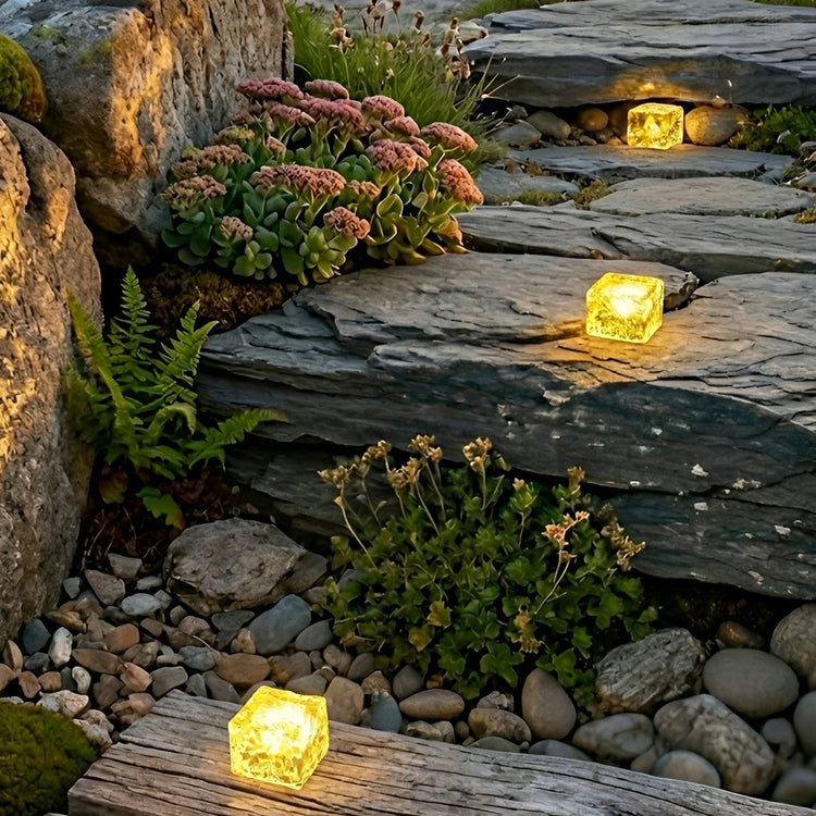 Solar Outdoor Square Ice Brick Cube LED Waterproof Lawn Lights - Flyachilles
