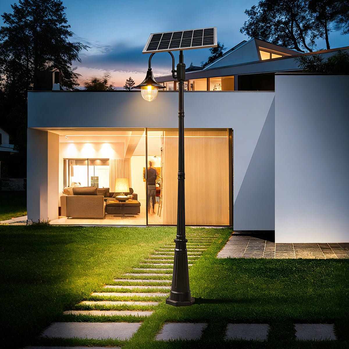 Solar Vintage Waterproof Flared LED Outdoor Pathway Pole Lights - Flyachilles