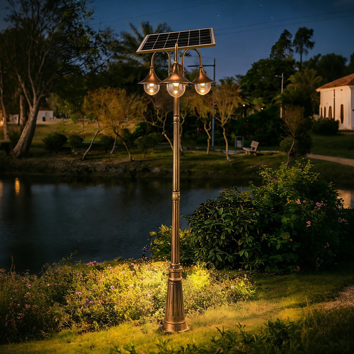 Solar Vintage Waterproof Flared LED Outdoor Pathway Pole Lights - Flyachilles