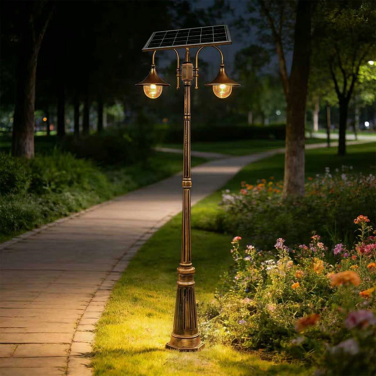 Solar Vintage Waterproof Flared LED Outdoor Pathway Pole Lights - Flyachilles