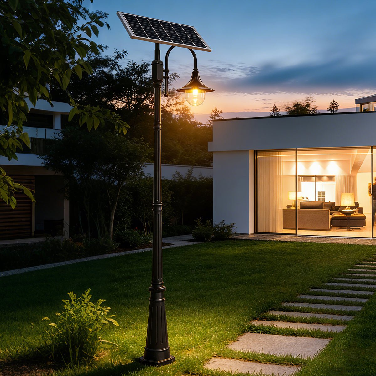 Solar Vintage Waterproof Flared LED Outdoor Pathway Pole Lights - Flyachilles