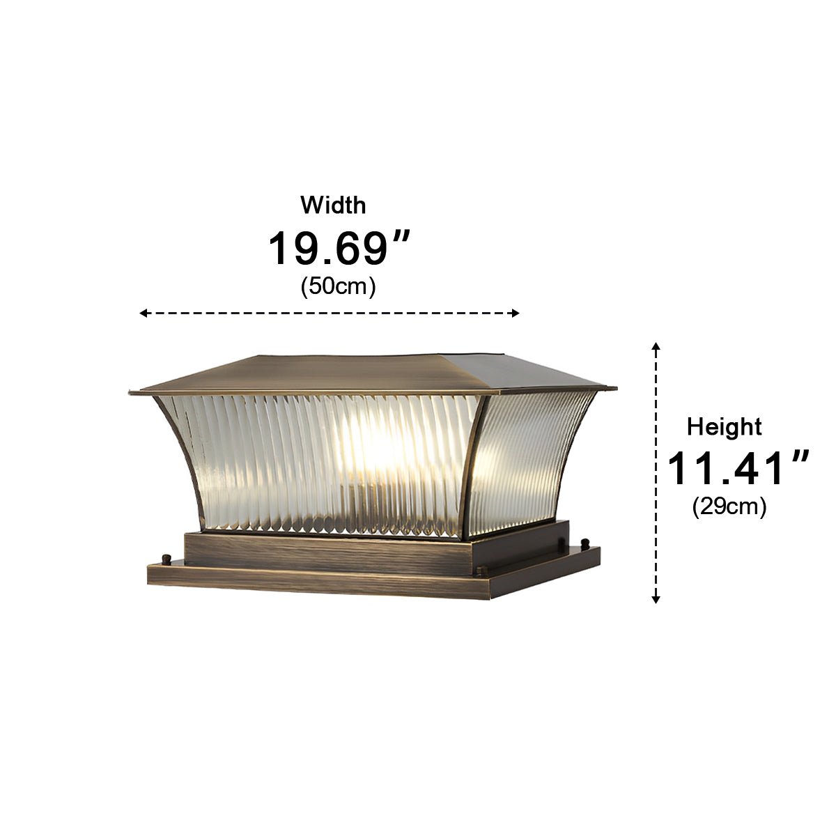 Solar Waterproof Copper Square Tower Striped Glass LED Outdoor Post Lights - Flyachilles