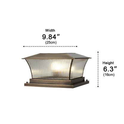 Solar Waterproof Copper Square Tower Striped Glass LED Outdoor Post Lights - Flyachilles