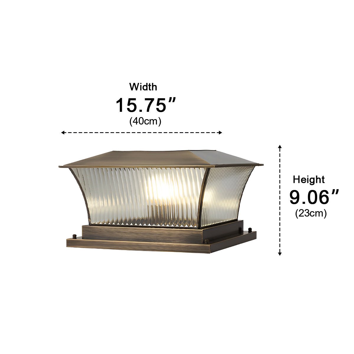 Solar Waterproof Copper Square Tower Striped Glass LED Outdoor Post Lights - Flyachilles