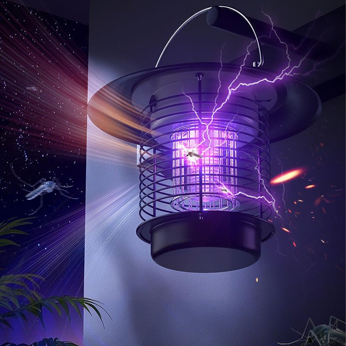 Solar Waterproof LED Outdoor Mosquito Bug Zapper Killer Hanging Lantern Rechargeable - Flyachilles