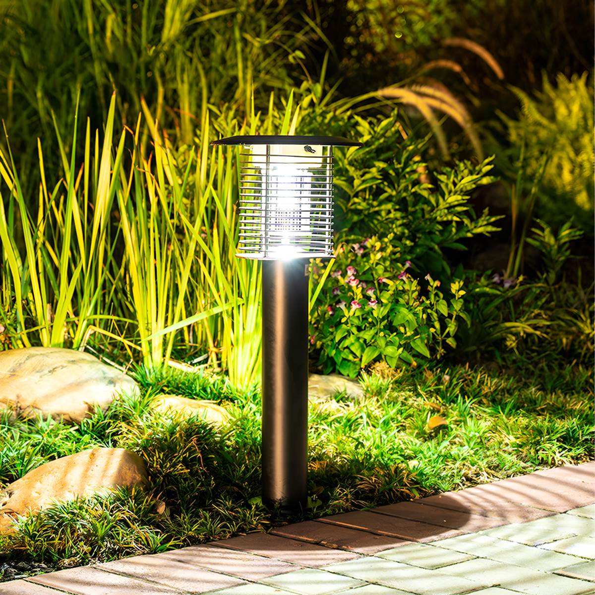 Solar Waterproof LED Outdoor Mosquito Bug Zapper Killer Lawn Pillar Lights - Flyachilles