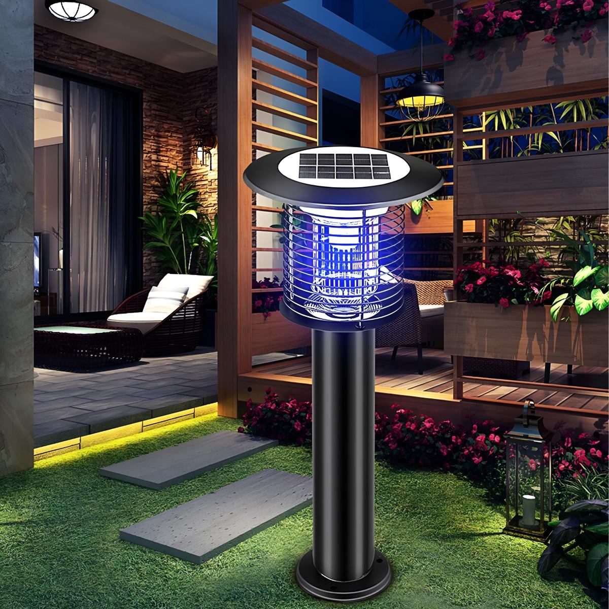 Solar Waterproof LED Outdoor Mosquito Bug Zapper Killer Lawn Pillar Lights - Flyachilles