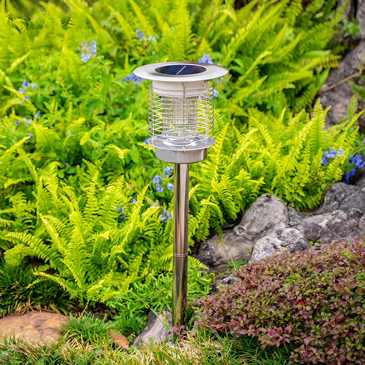 Solar Waterproof LED Outdoor Mosquito Bug Zapper Killer Lawn Pillar Lights - Flyachilles