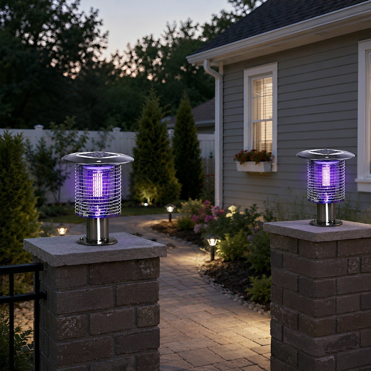 Solar Waterproof LED Outdoor Mosquito Bug Zapper Killer Post light Rechargeable - Flyachilles
