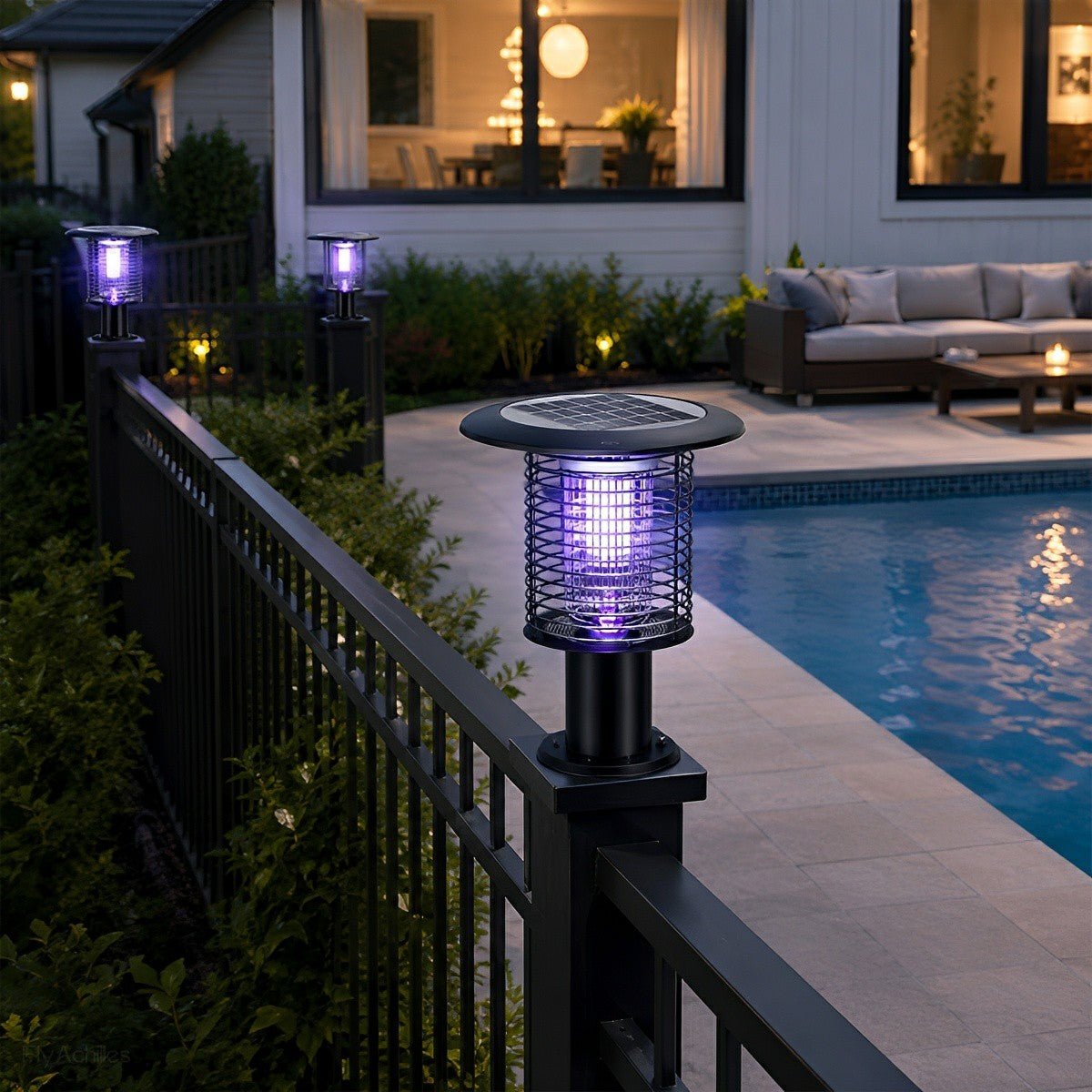 Solar Waterproof LED Outdoor Mosquito Bug Zapper Killer Post light Rechargeable - Flyachilles