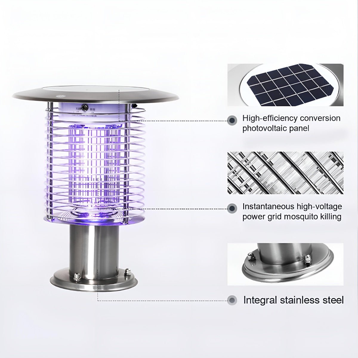 Solar Waterproof LED Outdoor Mosquito Bug Zapper Killer Post light Rechargeable - Flyachilles