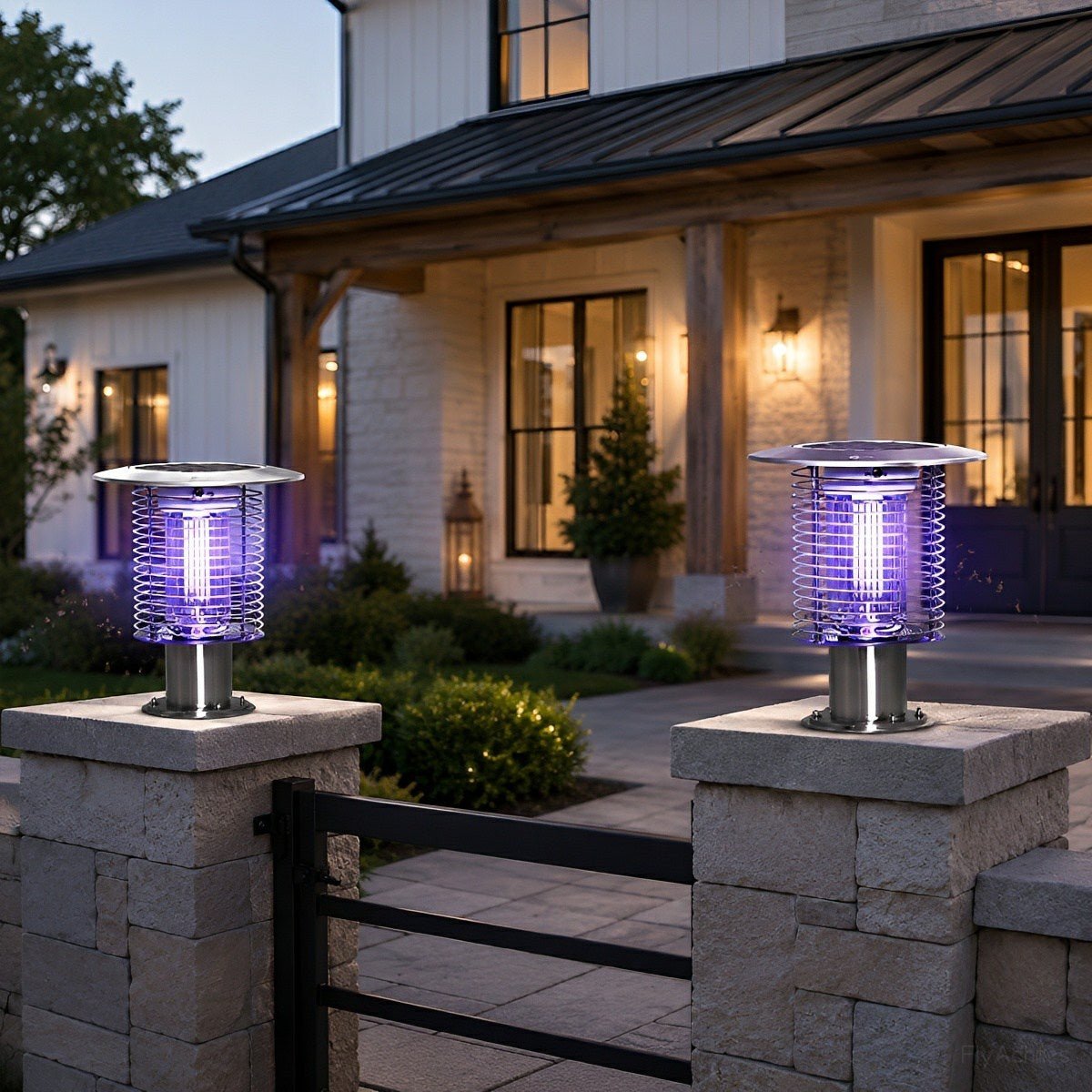 Solar Waterproof LED Outdoor Mosquito Bug Zapper Killer Post light Rechargeable - Flyachilles