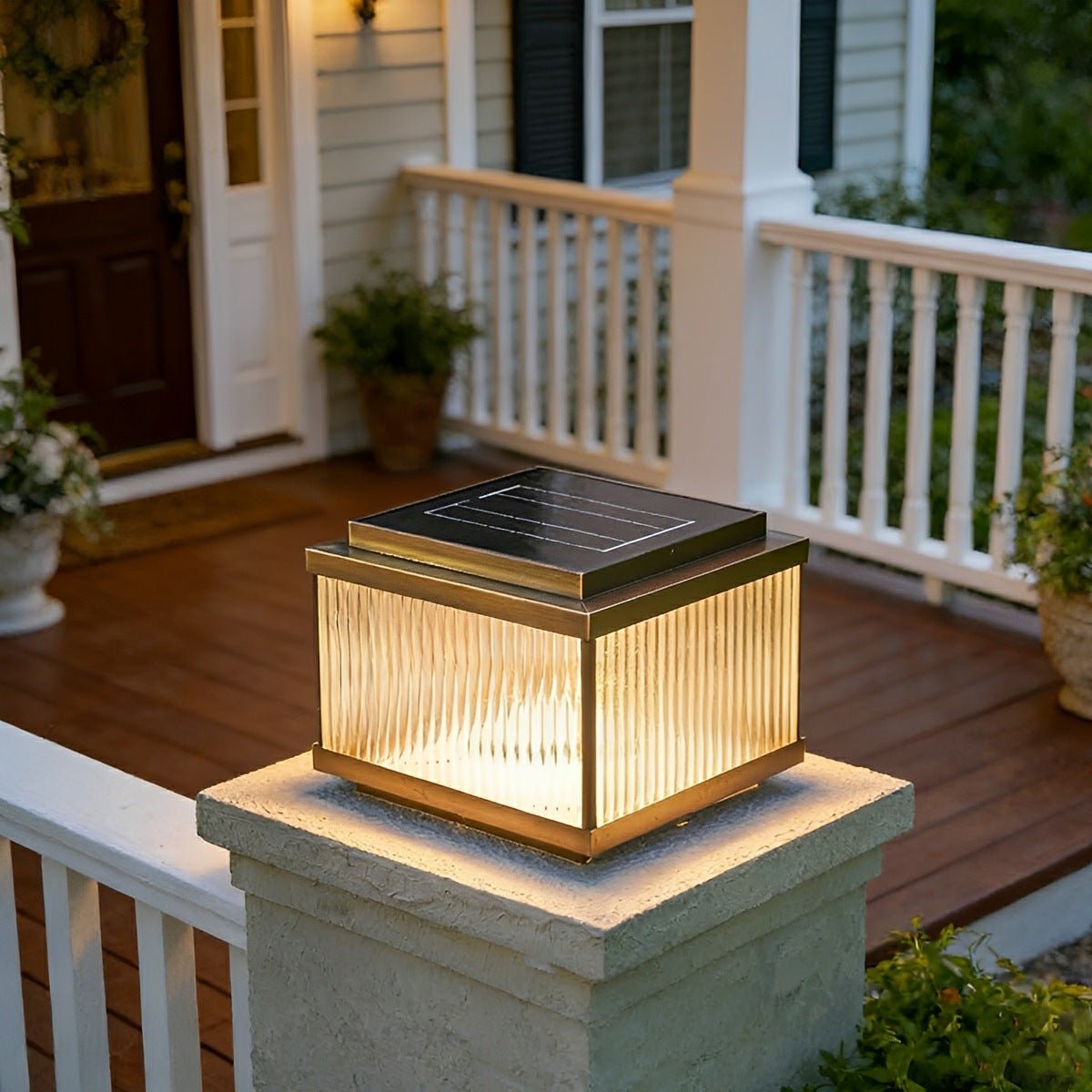 Solar Waterproof Square Vintage Copper LED Outdoor Post Light - Flyachilles