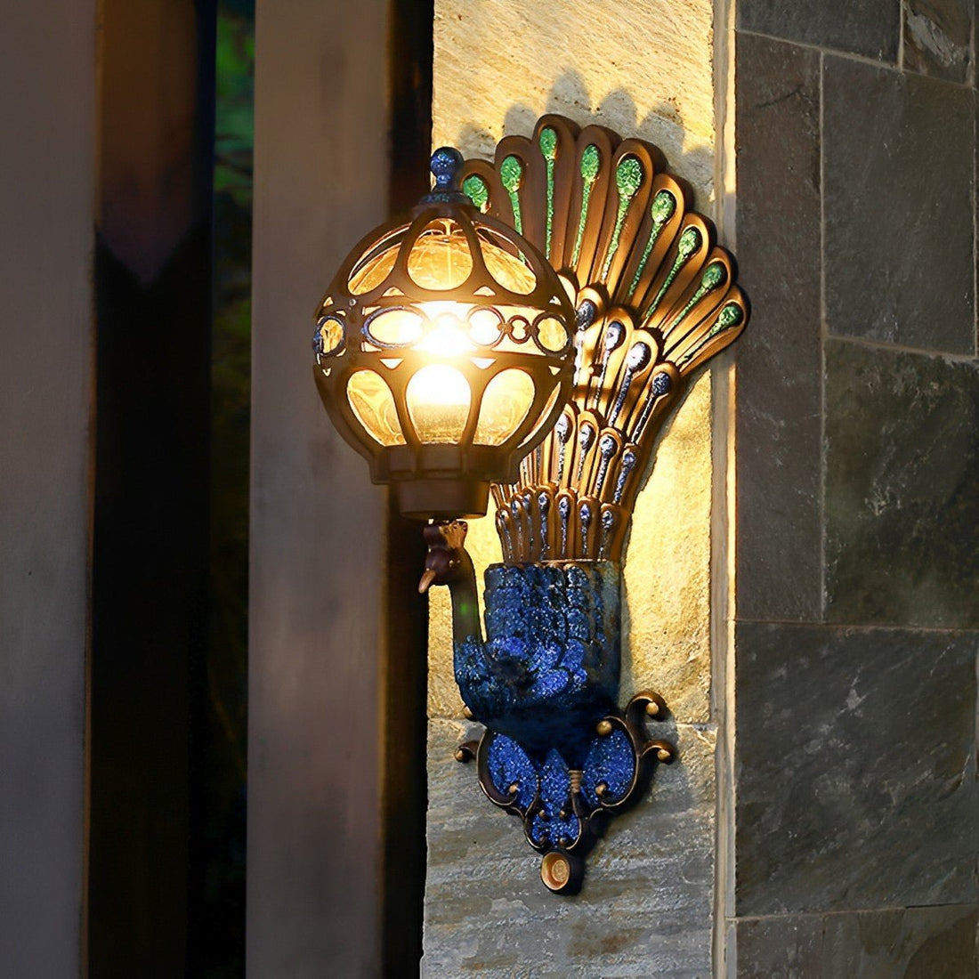 Solar Waterproof Vintage Peacock Outdoor LED Porch Wall Lights - Flyachilles