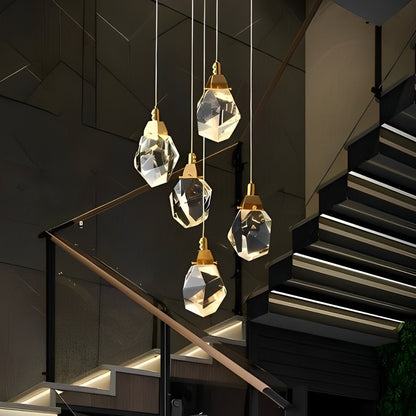 Spiral Crystal Droplets Metal Modern Duplex Staircase Pendant Chandelier - Flyachilles