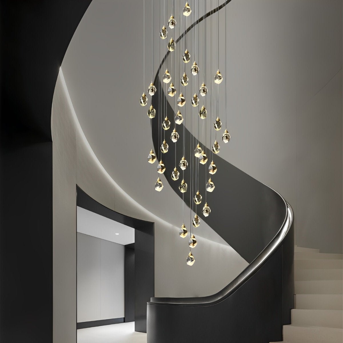 Spiral Crystal Droplets Metal Modern Duplex Staircase Pendant Chandelier - Flyachilles