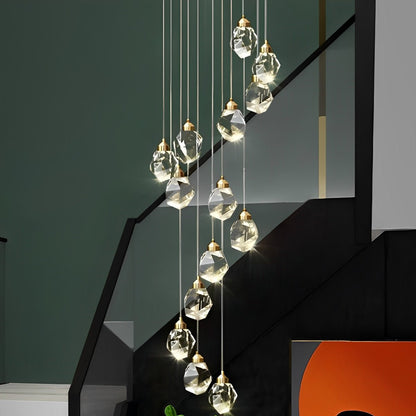 Spiral Crystal Droplets Metal Modern Duplex Staircase Pendant Chandelier - Flyachilles