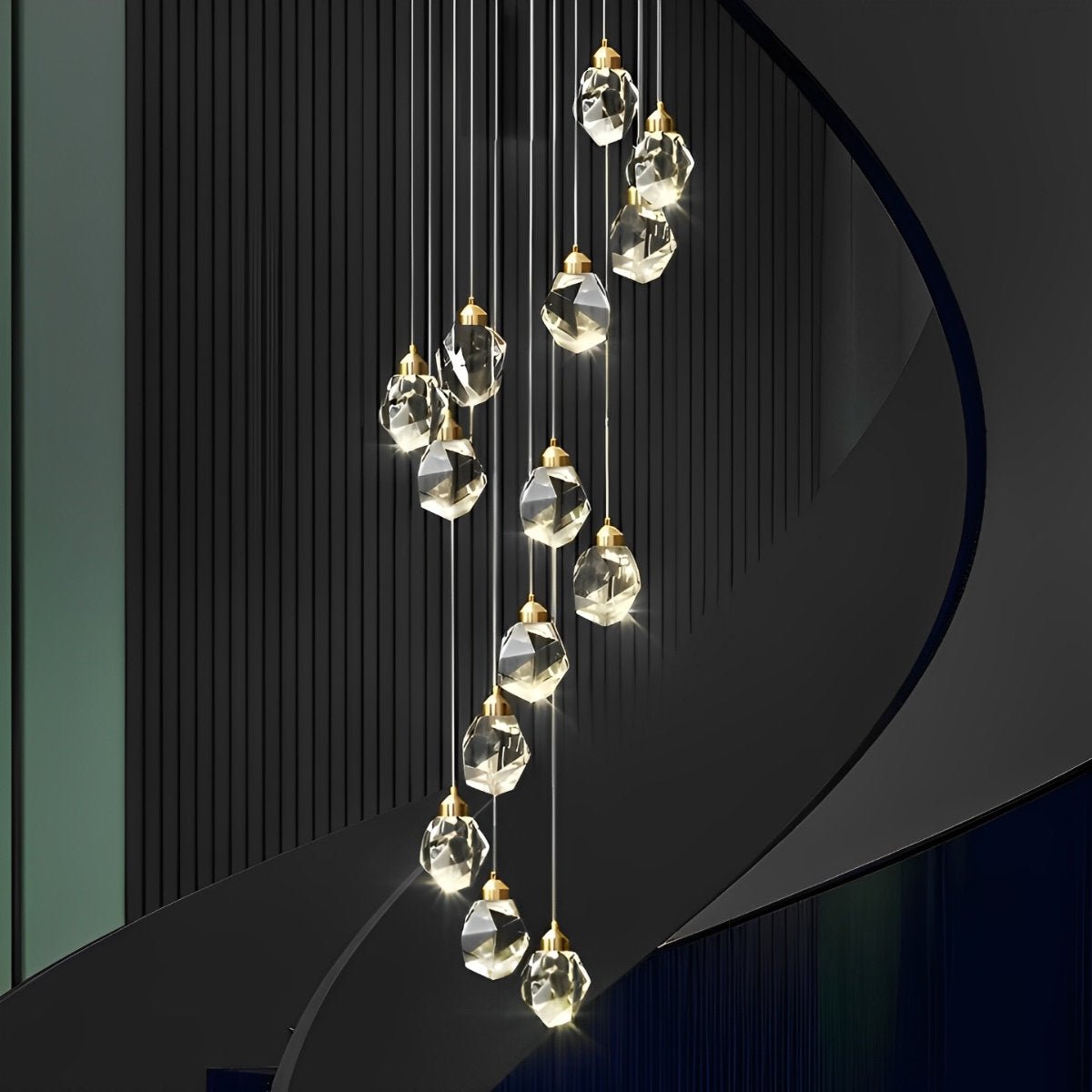 Spiral Crystal Droplets Metal Modern Duplex Staircase Pendant Chandelier - Flyachilles