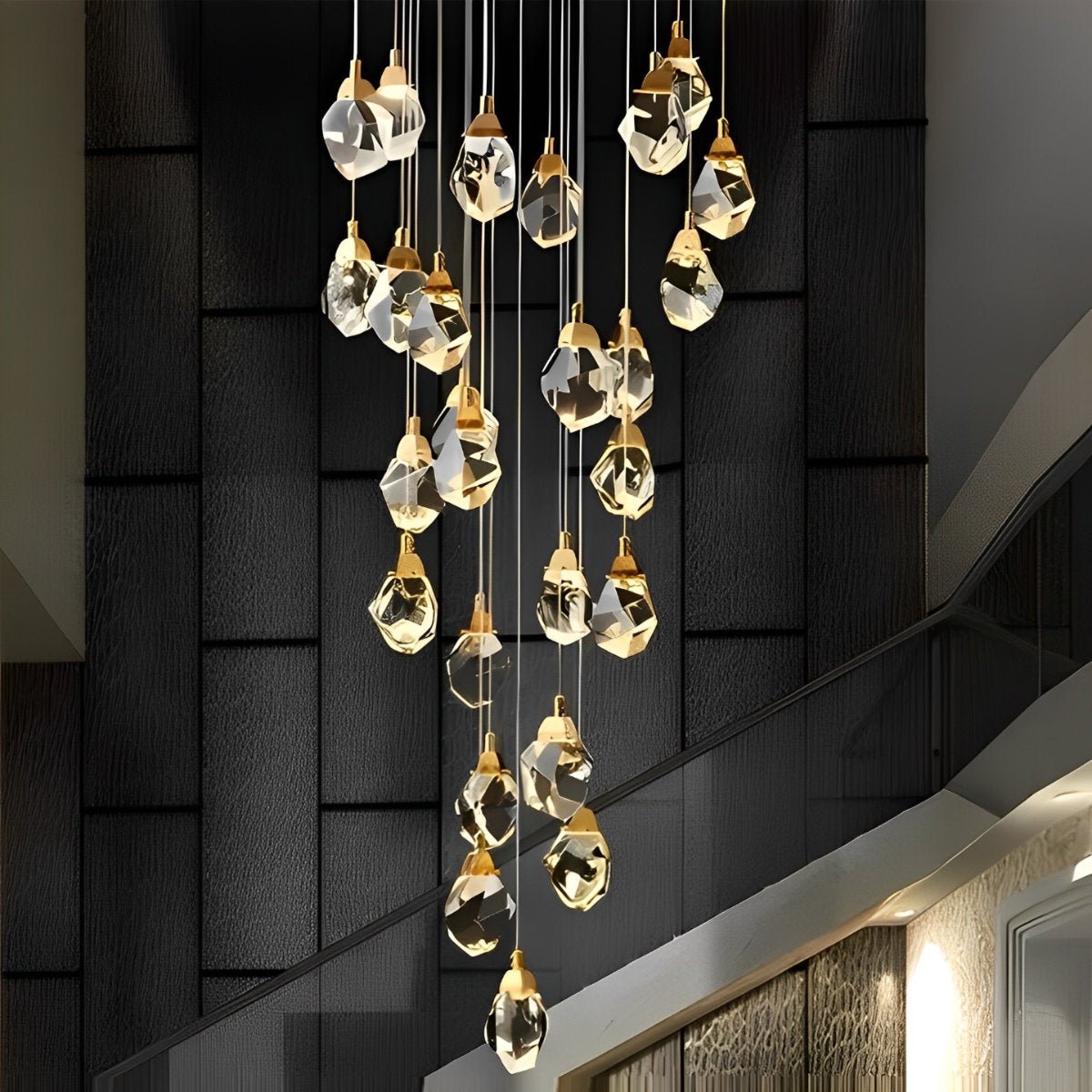 Spiral Crystal Droplets Metal Modern Duplex Staircase Pendant Chandelier - Flyachilles