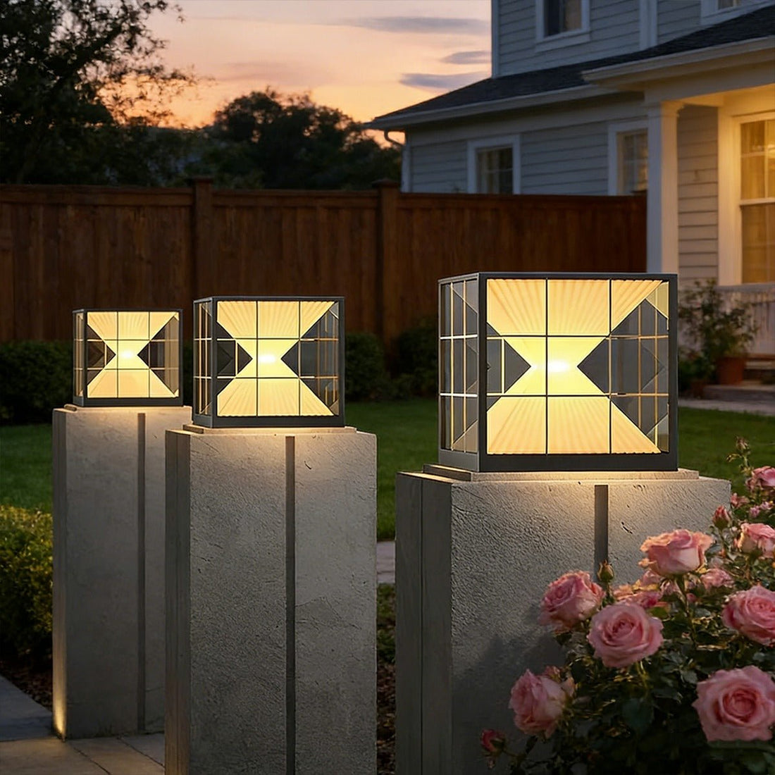 Square Creative Hourglass Shape LED Waterproof Fence Post Caps Light - Flyachilles