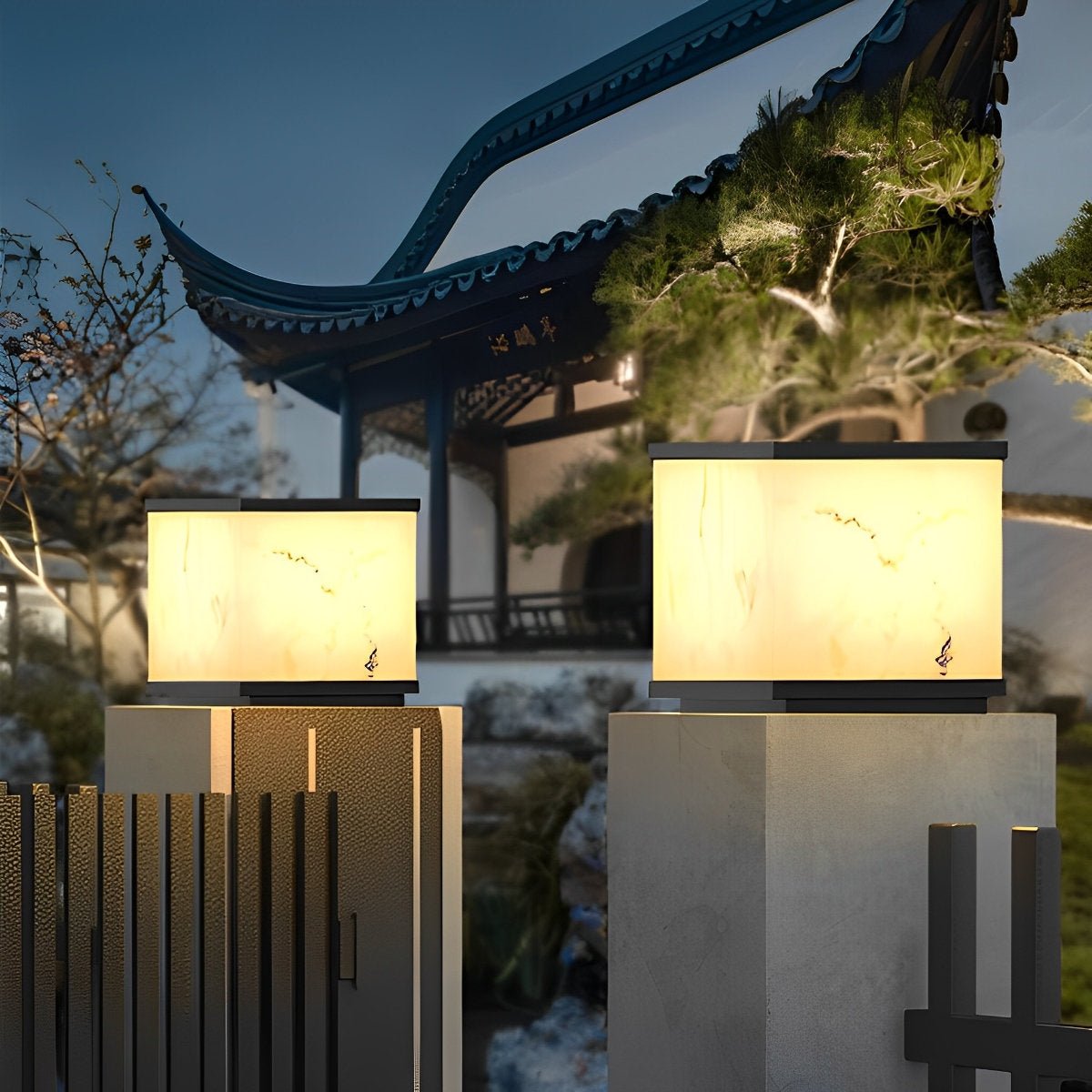 Square Cube Marbled LED Waterproof Modern Solar Fence Post Lights - Flyachilles