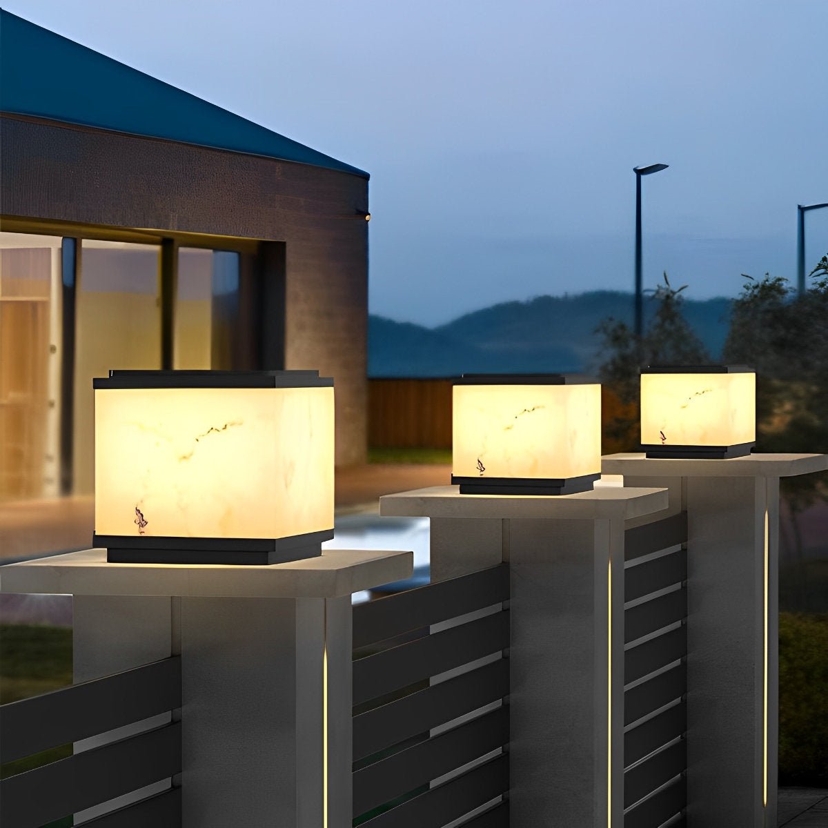 Square Cube Marbled LED Waterproof Modern Solar Fence Post Lights - Flyachilles