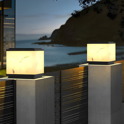 Square Cube Marbled LED Waterproof Modern Solar Fence Post Lights - Flyachilles