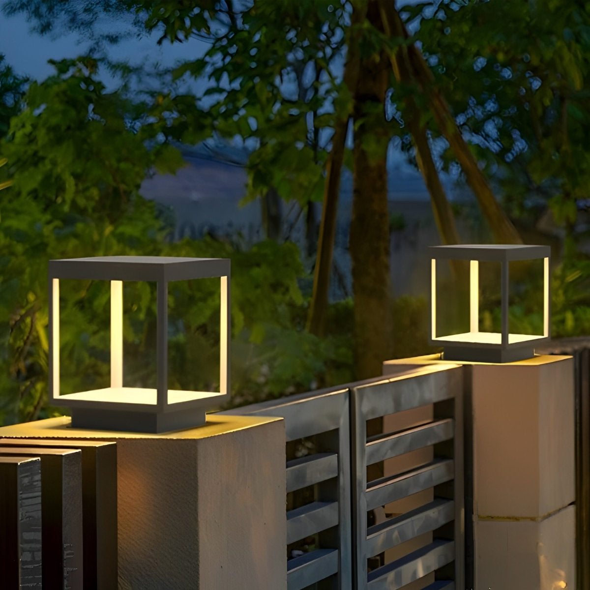 Square Hollow Frame Waterproof LED Courtyard Solar Post Cap Light Lantern Column Lamp Pillar Light Fixture - Flyachilles