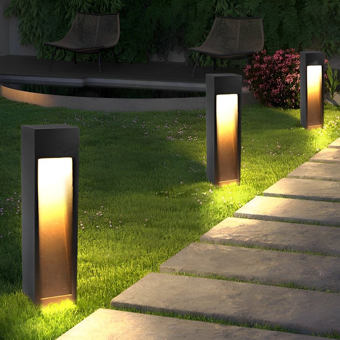 Square LED Waterproof Black Modern Pathway Walkway Lights Outdoor Lantern Lamp - Flyachilles