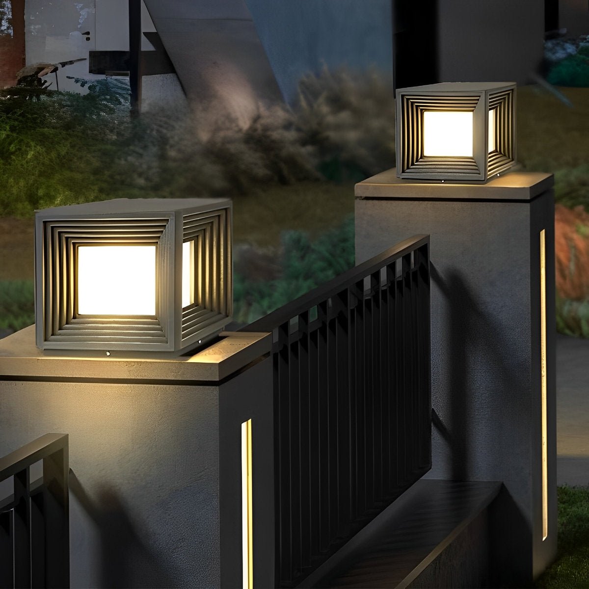 Square Loop Creative Waterproof LED Black Modern Solar Post Caps Lights - Flyachilles