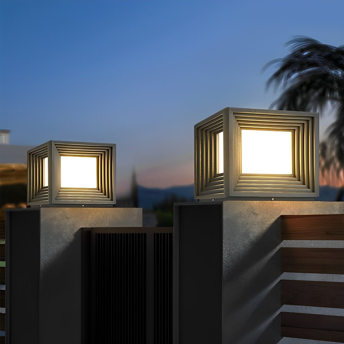 Square Loop Creative Waterproof LED Black Modern Solar Post Caps Lights - Flyachilles