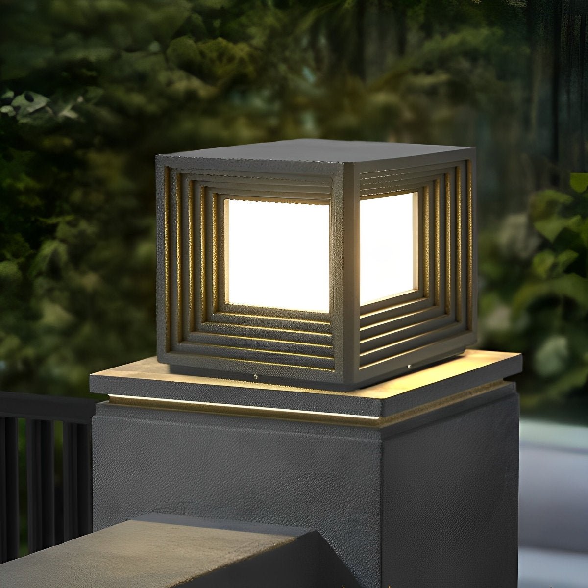 Square Loop Creative Waterproof LED Black Modern Solar Post Caps Lights - Flyachilles