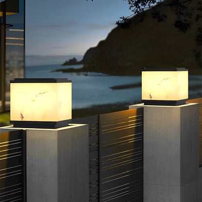 Square Marbled LED Waterproof Modern Solar Powered Fence Post Lights Fence Gate Wall Pillar Lamps - Flyachilles
