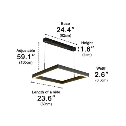 Square Minimalist Dimmable LED Black Modern Chandelier with Remote Control - Flyachilles